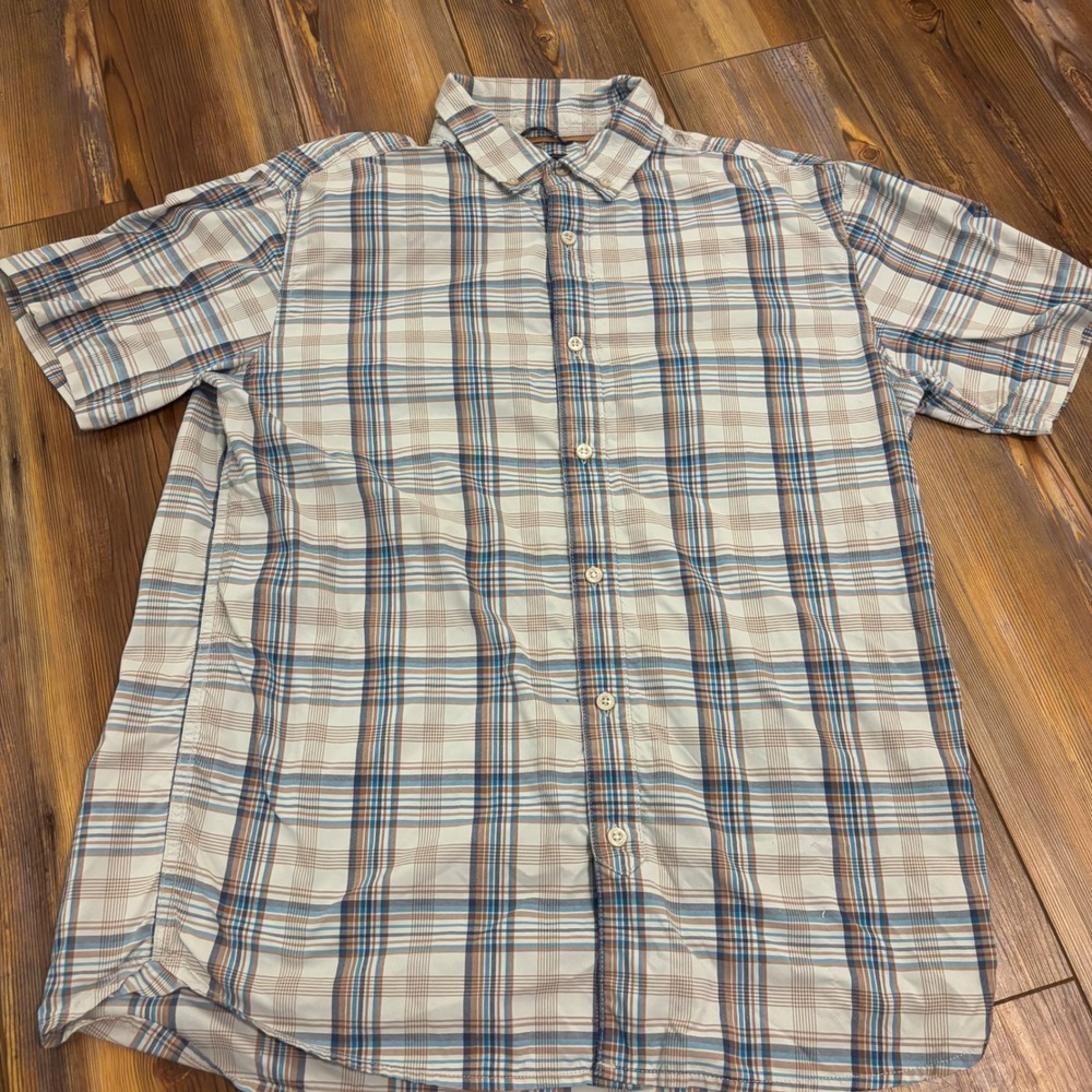 The North Face Mens Plaid Short Sleeve Button Down Shirt Blue Brown NF0A3BDU L